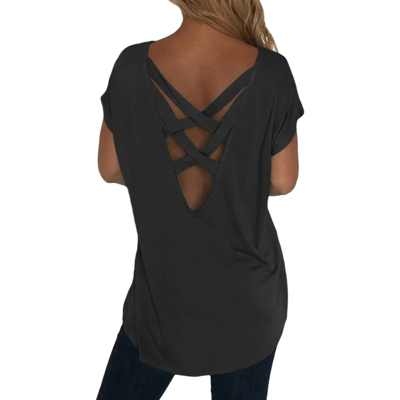 

New Summer Criss-Cross Short Sleeve Formal Shirts For Women, N/a