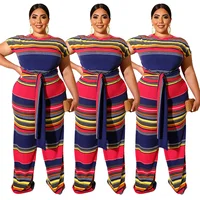 

Plus Size Clothing Striped Printed Jumpsuit One Piece Playsuit For Fat Women