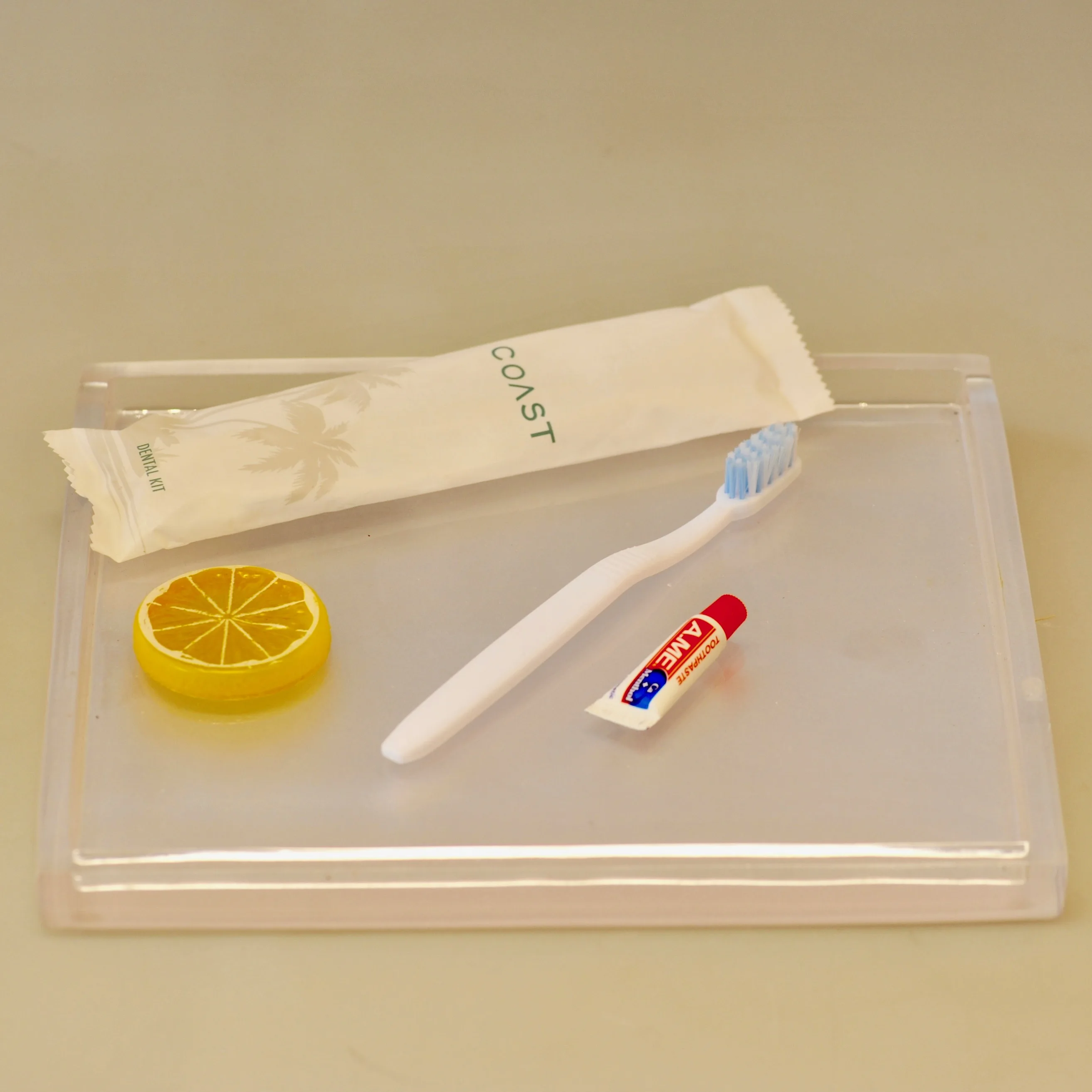 
GMPC standard toothbrush kit packed in flow pack for hotel and travel 