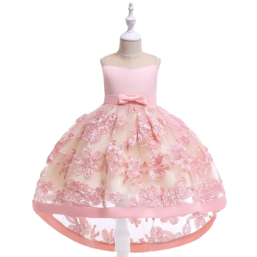 

High Quality Embroidery Baby Cocktail Dress Kids Summer Gowns Baby Irregular Clothing T5096