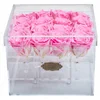 New design custom made clear acrylic rectangle short stem roses box with lid wholesale