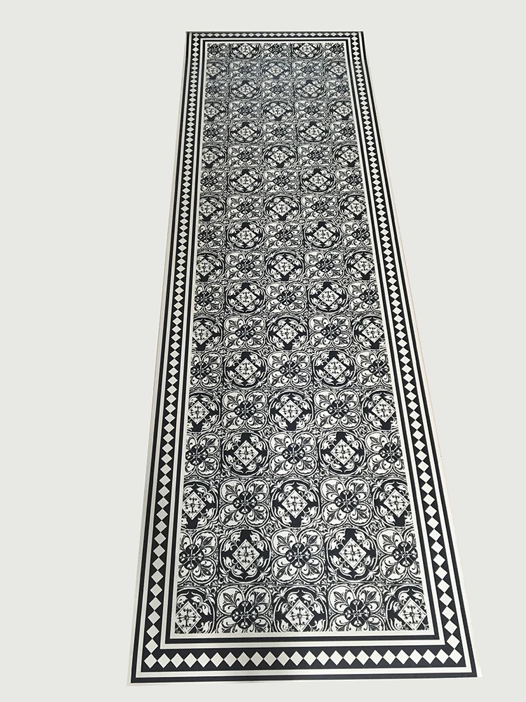 Black And White Diamond Print Vinyl Area Rugs With Nonskid Backing
