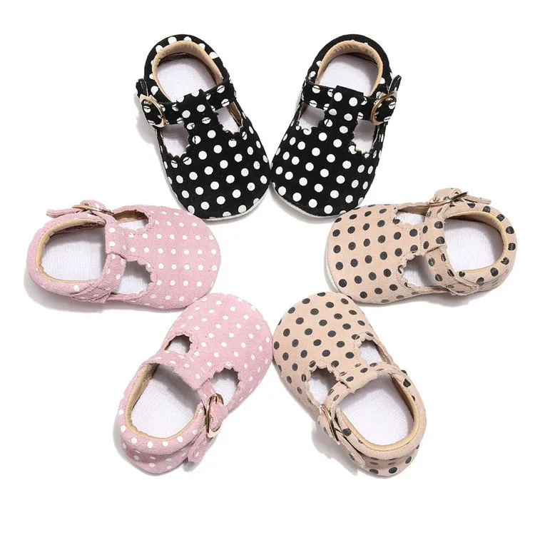 

2019 Genuine Leather Baby Shoes Dot Prints T-bar Mary Jane Infants Toddler Baby Princess Ballet Shoes Newborn Crib Shoes, As pic