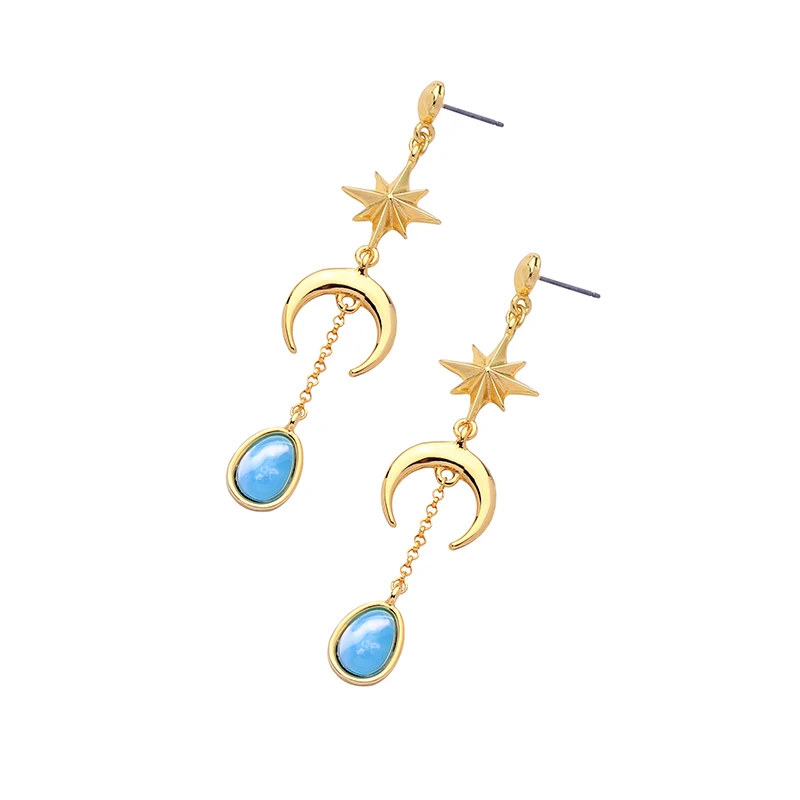 

ed01732c New Resin Stone Dangler Star Moon Earings Gold Free Shipping Items