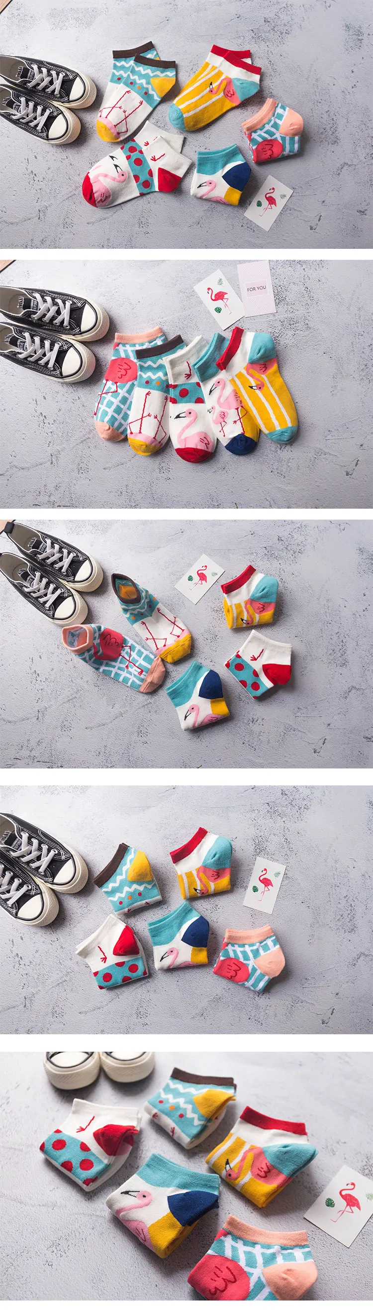 LRTOU Wholesale Flamingo Patterned Womens Low Cut Happy Sock Custom Cotton Cute Ankle Socks For Women