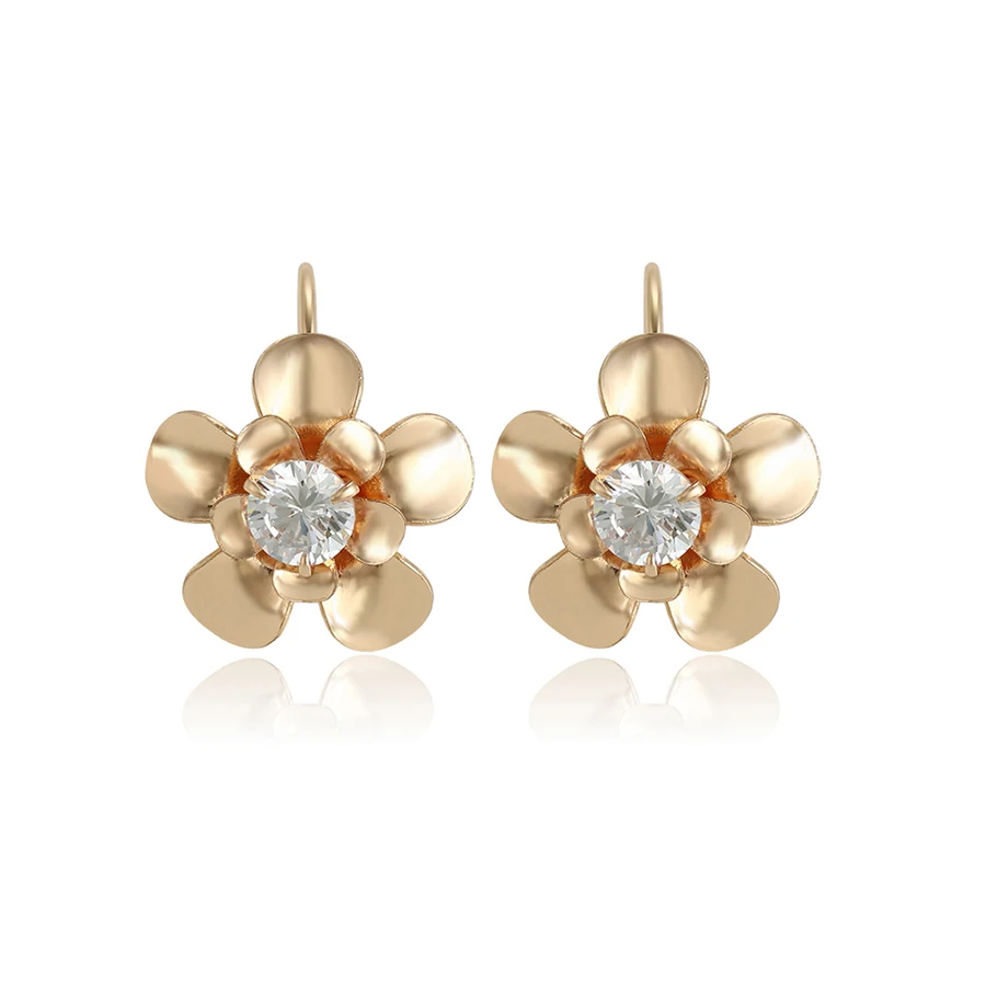 

96013 Xuping fashion design 18k gold plated flower shape zircon hoop earrings