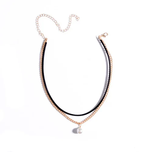 

Punk Style Chain Necklaces Women simulated Pearl Jewelry Antique Gold Multilayer Chain Necklace, Gold and black