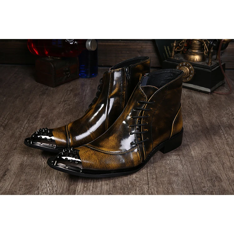 

NA048 Hot SellFactory Sell HandMade Leather Formal Men Boots Men's Pointed Toe Metal Tip Height Increased Fashion Dress Boot