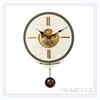 antique round skeleton decor wooden wall clock with pendulum