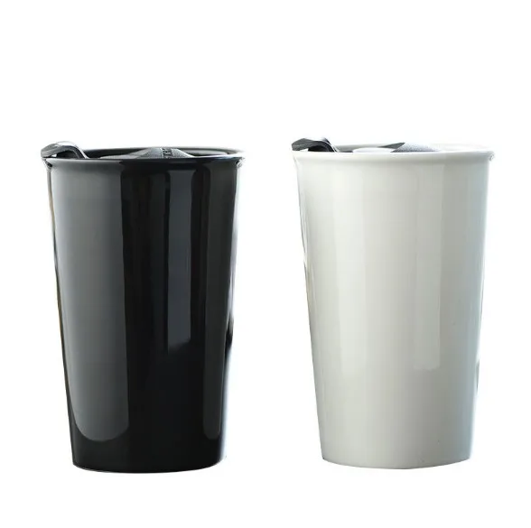 Ceramic Double Wall Insulated Travel Coffee Cup With Splashproof