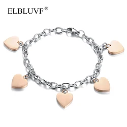 ELBLUVF Free Shipping Stainless Steel jewelry Rose Gold Plating Heart Shape Bracelet For Girls Wholesale