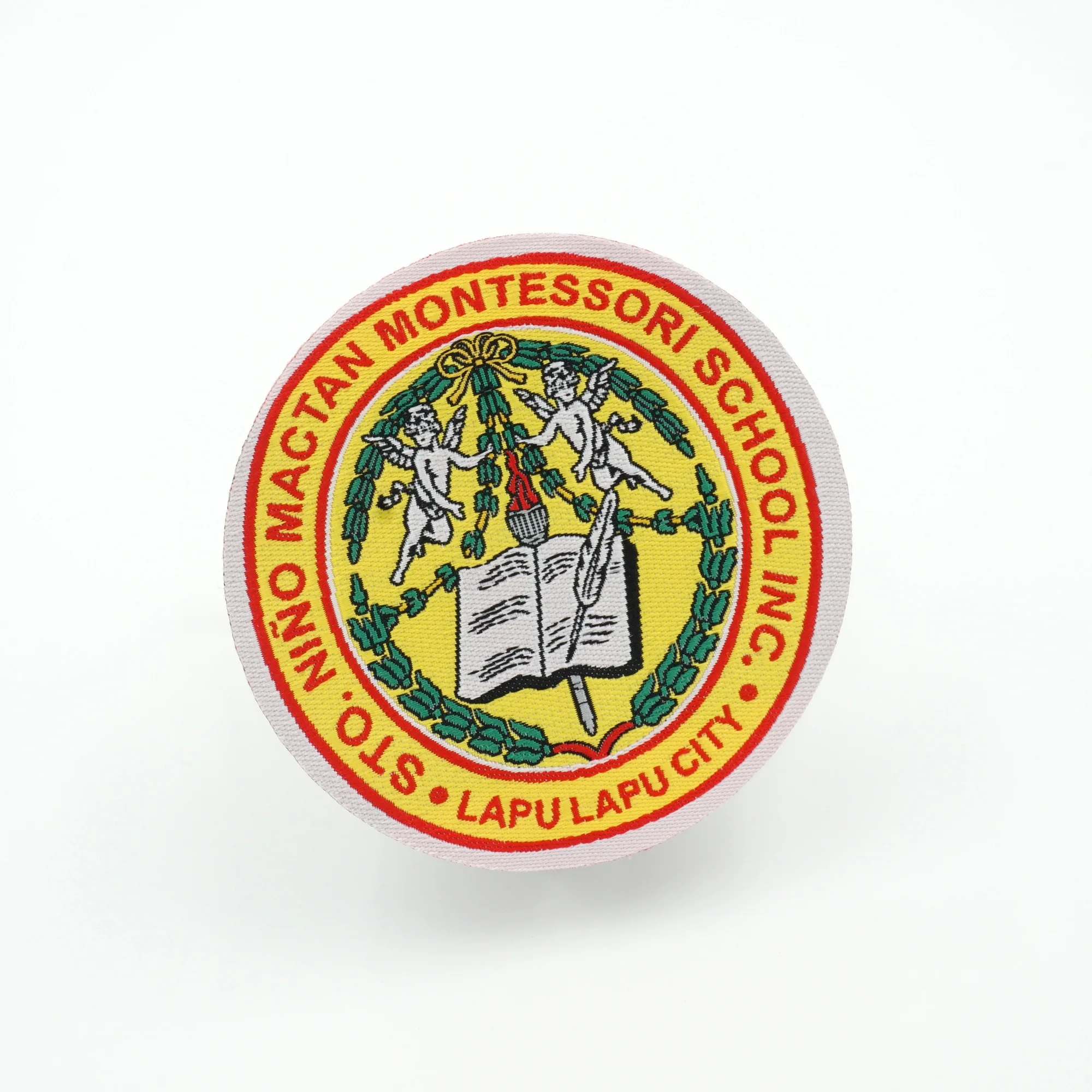 

China custom woven patch with company logo or school name for T-shirt bag shoes, Custom color