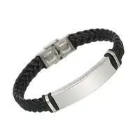 

Handmade Leather Cuff Bracelet Wholesale Price Personal Engraved Stainless Steel Bracelet Men Jewelry