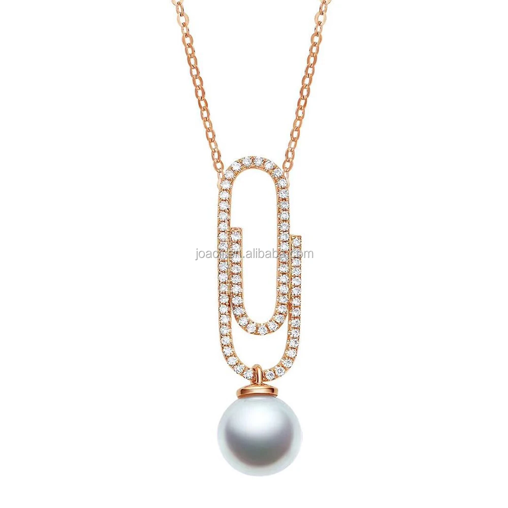 Joacii Women Jewelry Diamond Gemstone Big Real Ocean Pearl Clip 18K Gold Jewelry Pendant Necklace