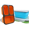 Amazon Hot sell Leakproof Oven Safe Folding 3 Compartment Silicone Food Containers Collapsible Silicone Lunch Box For Kids