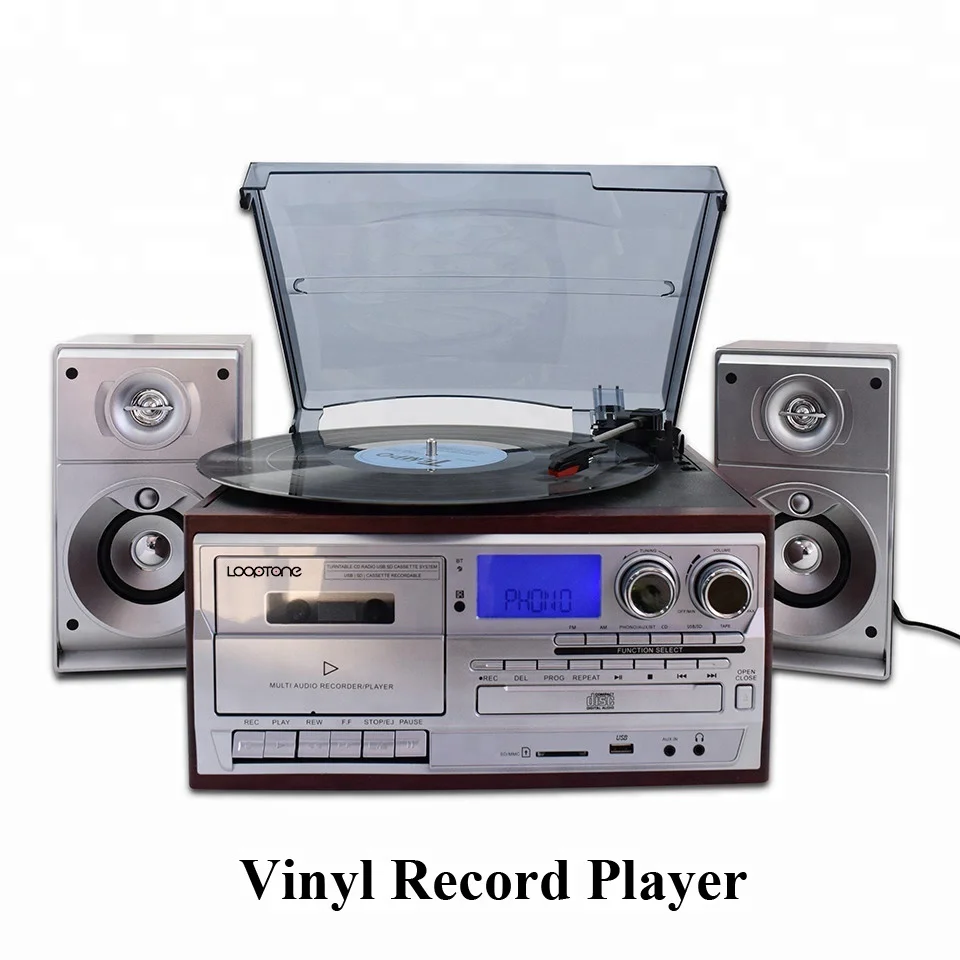 

Multi Music center CD USB RADIO CASSETTE RECORD VINYL PLAYER WITH EXTERNAL SPEAKERS, Black/cherry/ mahogany / walnut or customized