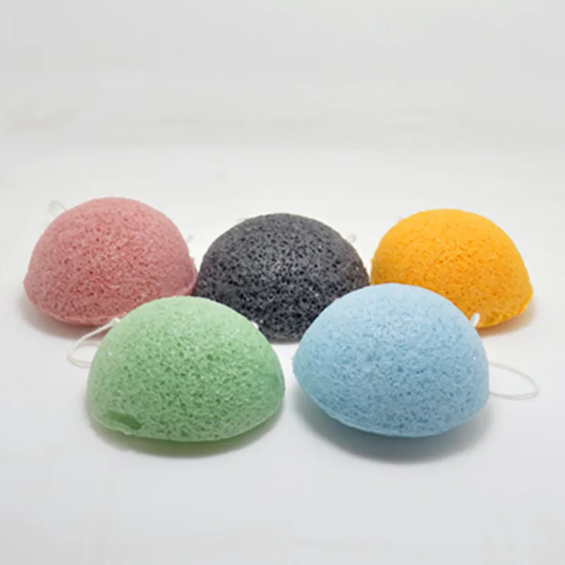 

Half round konjac sponge natural vegetable fibre for tender skin, White black yellow gree and customized
