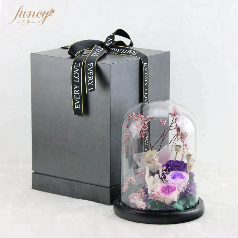 
Gift Item Valentine Day Girlfriend Preserved Roses Forever Flower Angle Glass Dome 3 Year Anniversary List Gift items Marriage 