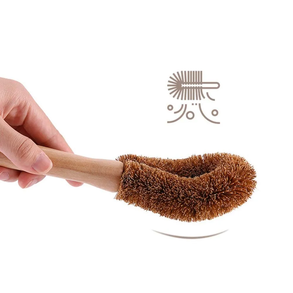 Natural Coconut Palm Brush Long Handle Bottle Brush Kitchen Wash Cup Zero Waste Coconut Fiber