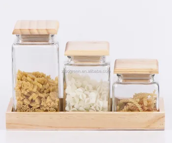 Square Glass Jar With Square Wooden Lid And Stand Cp178 Buy