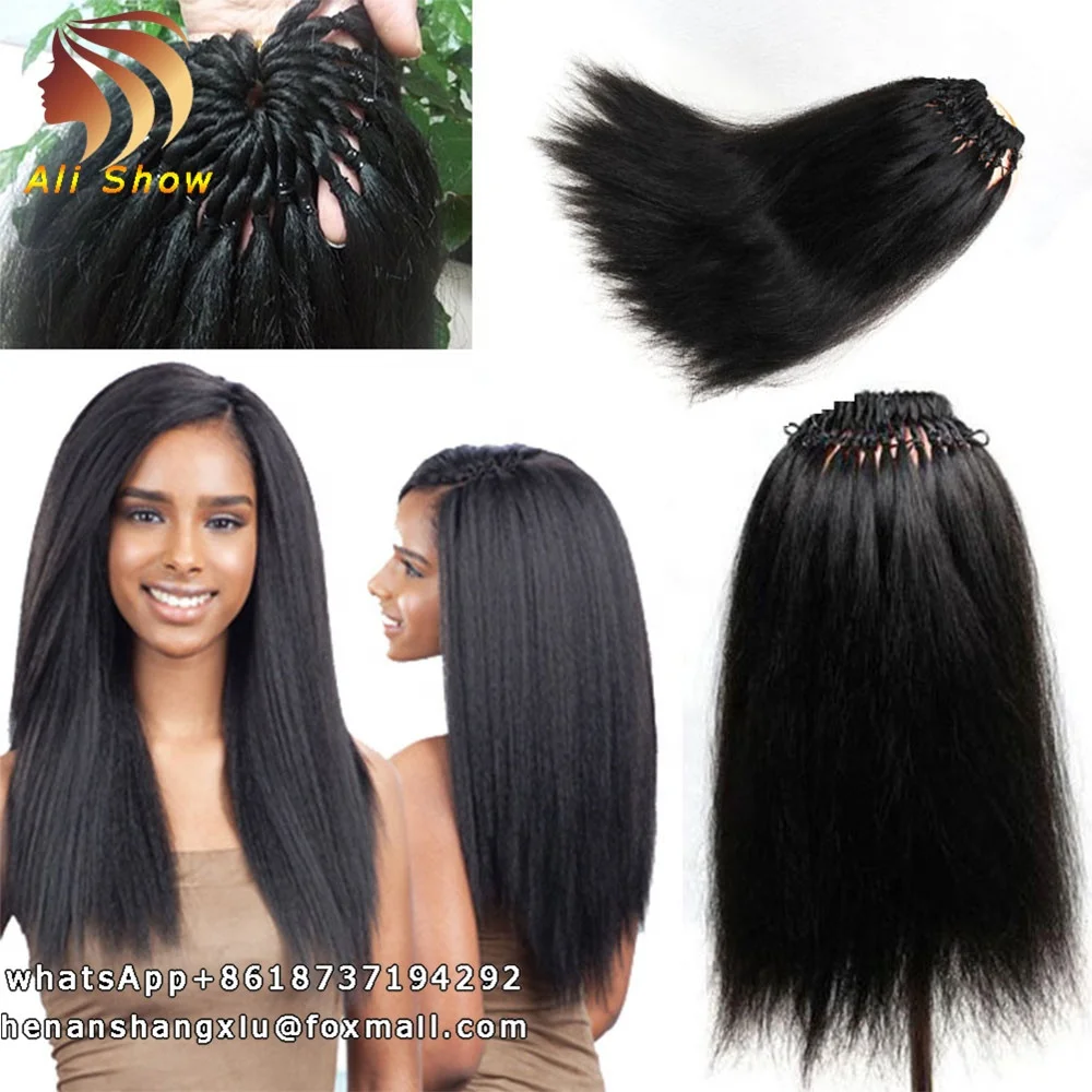

Yaki Straight Hair Weave Crochet Braids Pack Kinky Straight Micro Loop Hair Extension Natural Hair Product For Black Women, Black dark brown light brown bug purple blue