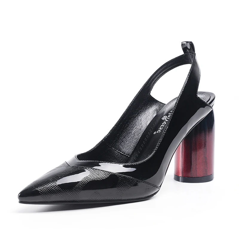 

J067 patent leather latest high heel ladies shoes lady dress shoes women heel chunky heel, Black/red/blue
