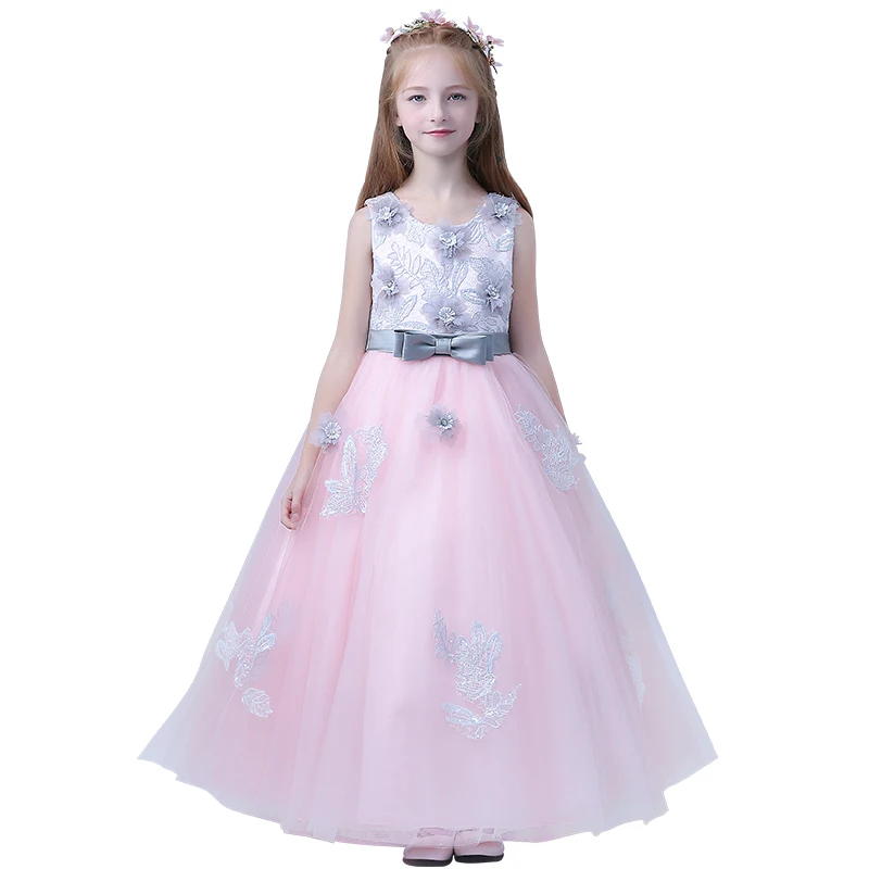 

Hot Sale turkey pink flower girl party wedding long dress ball gown