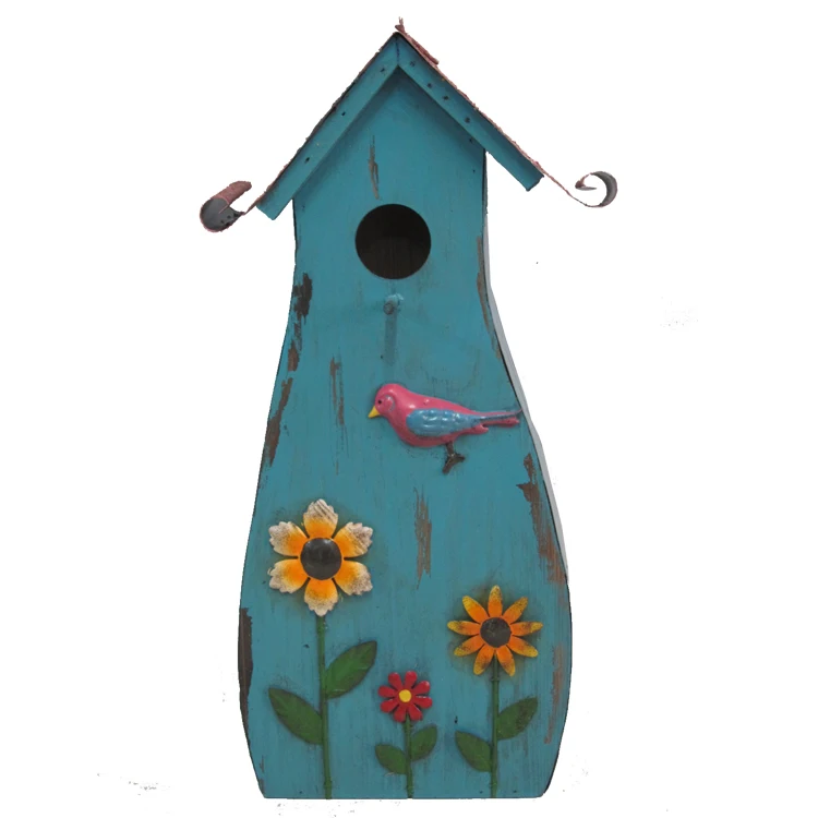 Spring Season Wooden And Metal roof Bird Houses For Wooden Bird house nest box Garden Decoration