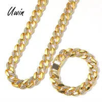 

Gold Plated Iced Out Cuban Link Gold Chain Necklace Bracelet Hiphop Men Jewelry Set