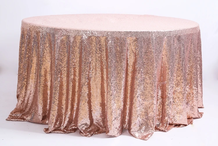 Romantic Style Beaded Fancy Rose Gold Sequin Wedding Round Table Cover