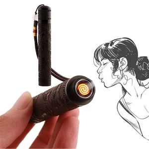 Alibaba Hot Selling,china Retro design wooden lighter No button Blow it to ignite Usb lighter