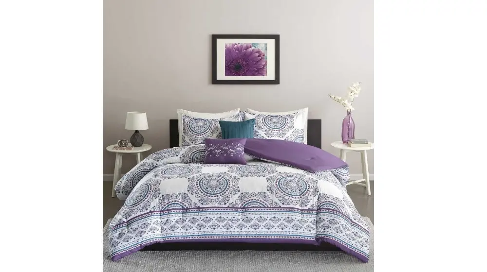 Buy 5 Piece Girls Purple Blue Medallion Theme Comforter Full Queen