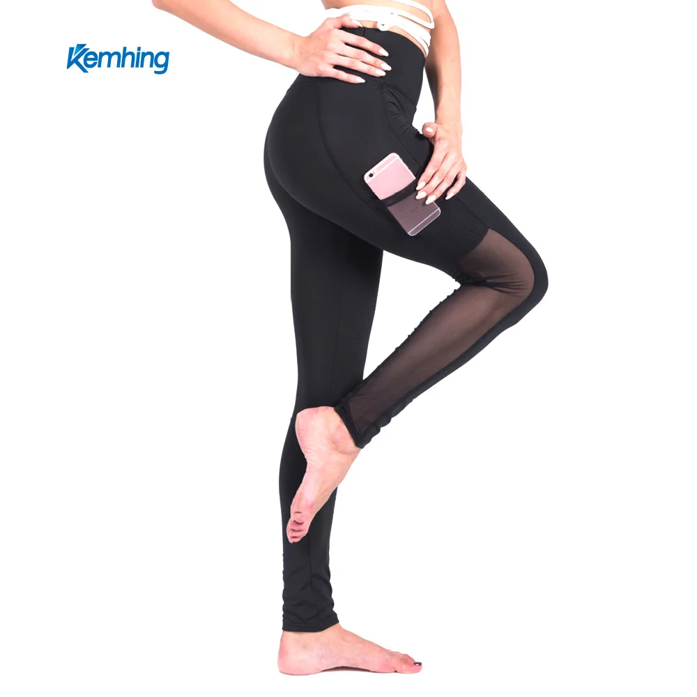 

wholesale custom high waist mesh fitness leggings womens yoga pants with phone pockets, Black;white