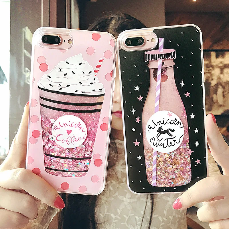 glitter bottle quicksand dynamic phone case for iPhone 6 7 8,love heart case for iphone 6 case cover