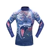 Yuepai Fully Sublimation Print Heat Transfer Blue Long Sleeves Compression T-shirts With Wolf MMA Men's Customized Sports Wear