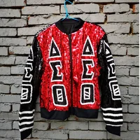 

Custom New Hip Hop Short Sleeve Red Black Casual Sequin Bling Women Delta Sigma Theta Sequin jacket jumper
