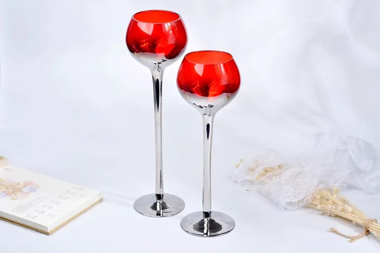The Factory Vitive Red Long Stem Glass Candlestick Candle Holder With