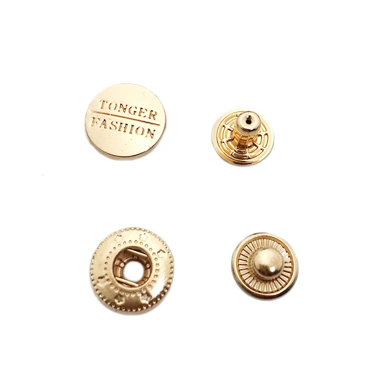 

Clothing accessories custom brand name stapming T-shier metal snap gold button, Gold or your request