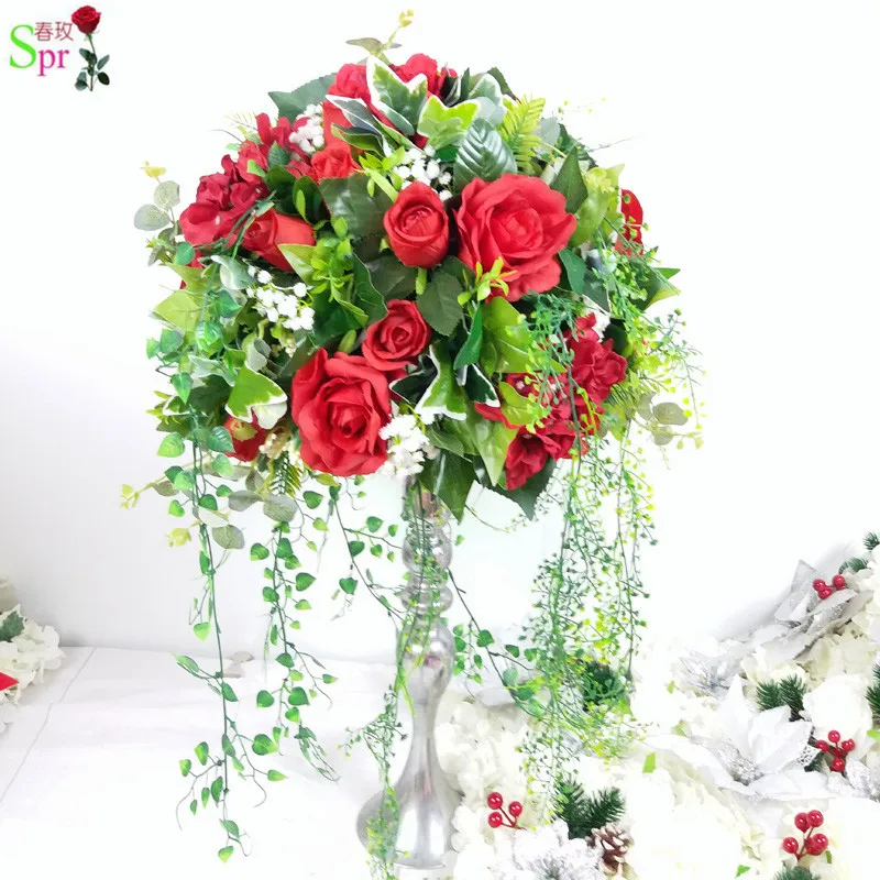 

SPR  red with green hanging arrangements for weddings table centerpiece flower ball party & home backdrop decoration, Mix color