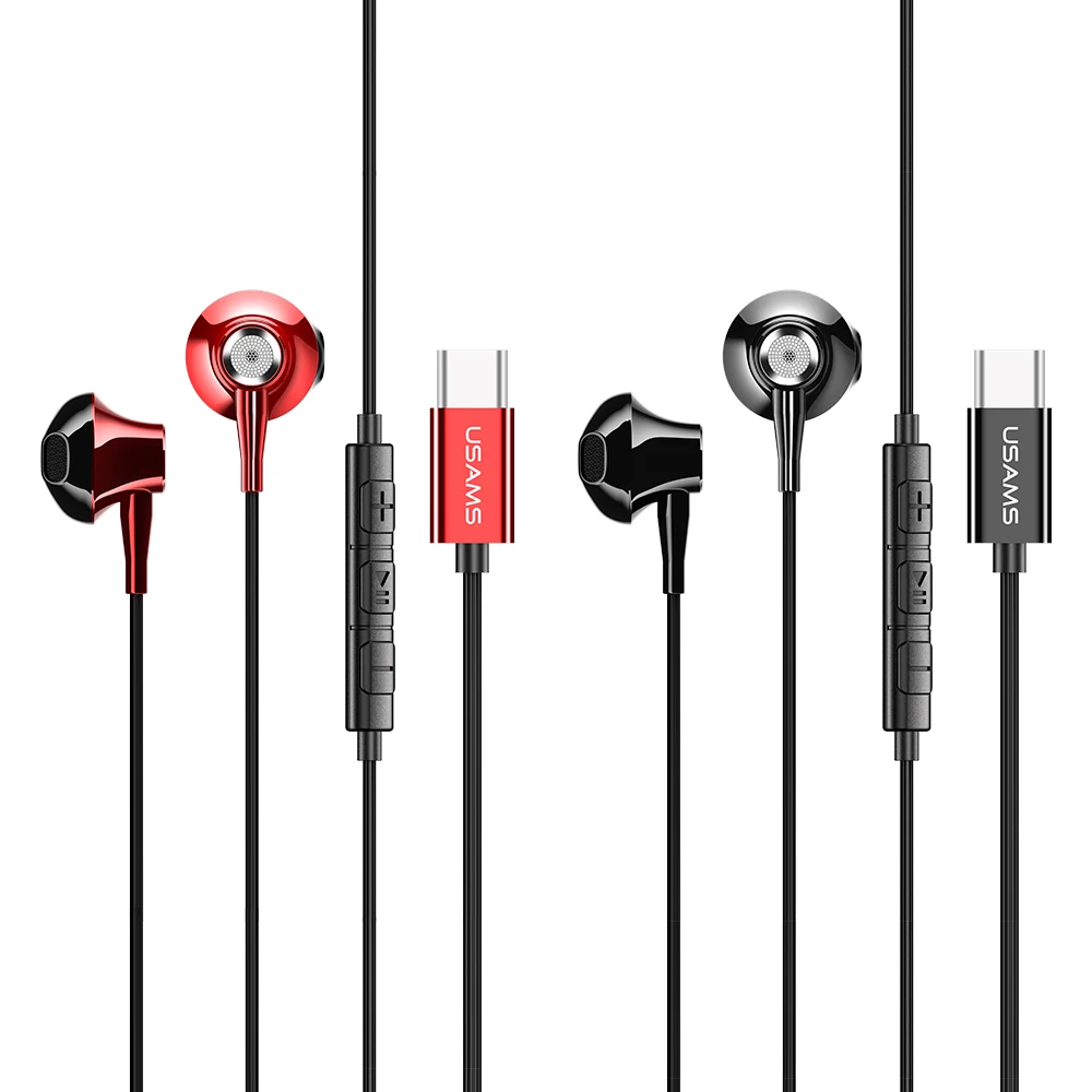 Usams EP-25 firm Metal Type C 1.2m comfortable half in-ear wired Earphone earhook noise cancelling for Xiaomi for Huawei