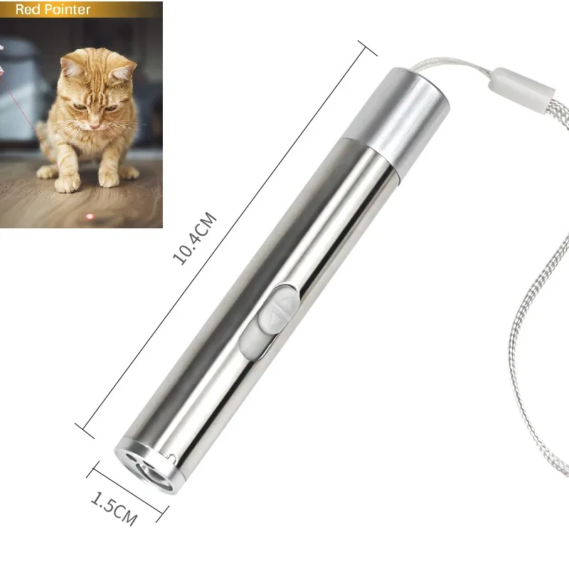 

Interactive Cat Laser Toys, Fun Laser Pointer for Cats Dogs USB Recharge Pet Train Chaser Tool Led Light UV Pet Urine Detector, Silver