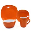 new design square shape solid color glaze ceramic stoneware 16pcs dinner set for 4