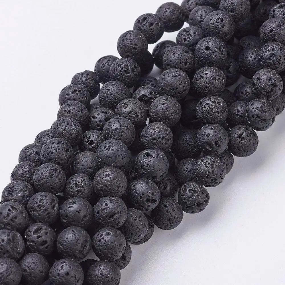 

PandaHall Natural Lava Beads Strands Round Black Beads 8mm Gemstone Beads Hole 1mm