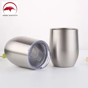Image of stainless steel Wine tumbler with lid,12 oz insulated wine cups glass,Stemless Wine Tumbler can put straw
