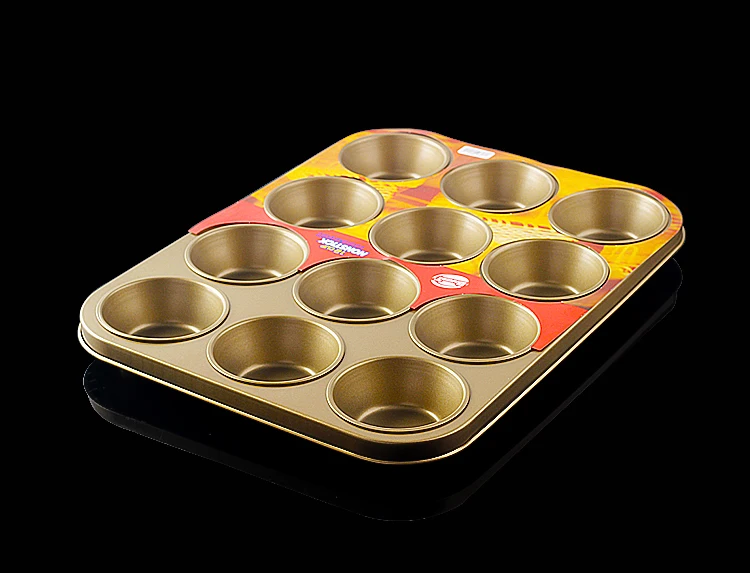 Bakest Large Golden 12 Round Holes Muffin Tart Baking Cupcake Pan Mold