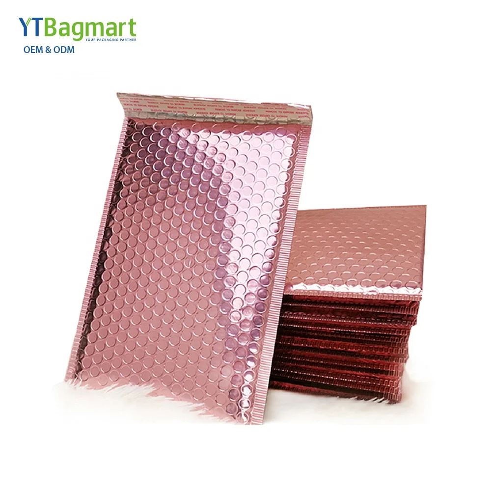 
YTBagmart Custom Shockproof Plastic Courier Shipping Packaging Rose Gold Bubble Mailer Bag 