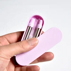 Image of Eco friendly reusable smoothie drinking colored metal folding stainless steel straws with case