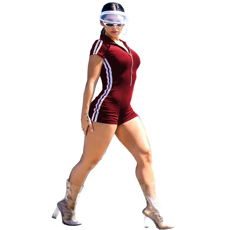 

High Quality Short Sleeve Sabrina Striped Lounge Romper Casual Woman Jumpsuit