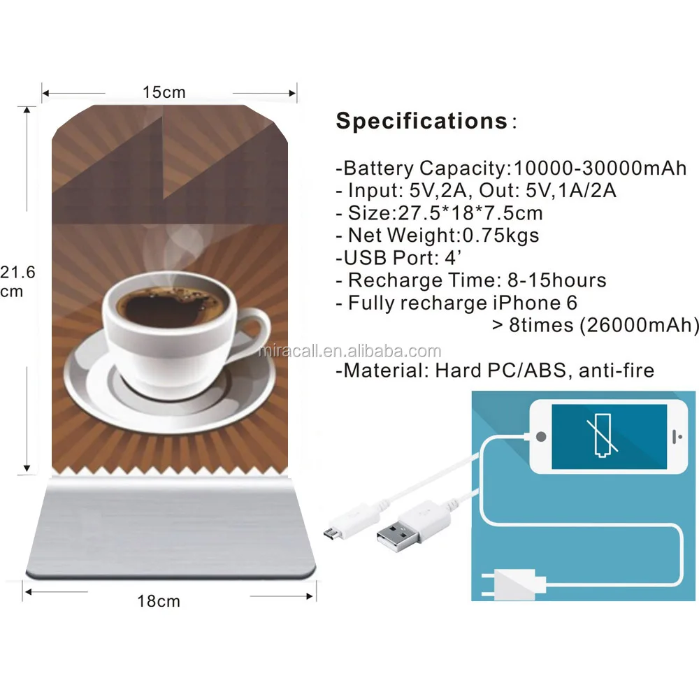 High Capacity 10000mAh to 30000mAh Restaurant Menu Power Bank Restaurant