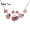 Cring Coco 2019 Geometric Alloy Dubai Jewelry Sets Women Girl Gold Rose Shell Round Drop Dangle Earring Necklace Set for Wedding